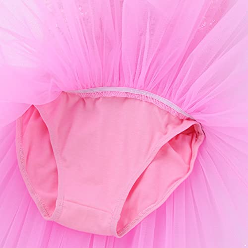 TiaoBug Girls Sequins Camisole Ballet Dance Tutu Dress Gymnastics Leotard Lyrical Dance Dress Performance Dancewear Pink Tutu 6-7