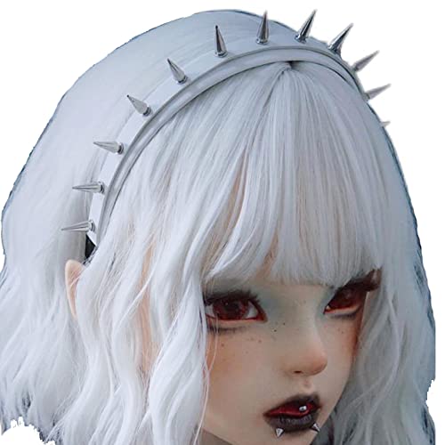 ATekatac Women Leather Headband Steampunk Spiked Headband Gothic Hairband (White) — view 5