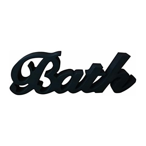 CVHOMEDECO. Rustic Vintage Wooden Words Sign Free Standing Bath, Bathroom/Home Wall/Door Decoration Art (Black 2) Cover