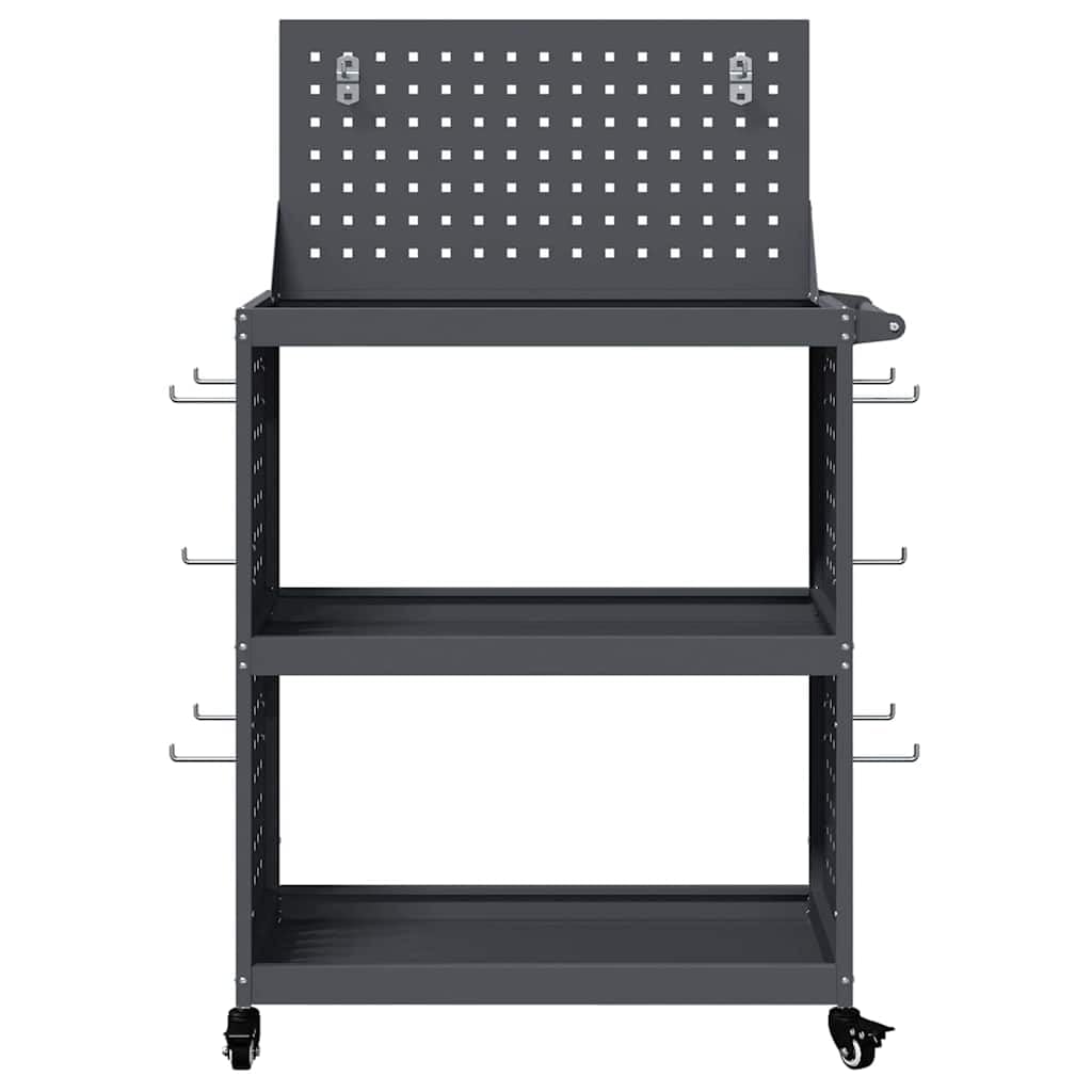 Carrello portautensili antracite in acciaio laminato a freddo, 65 x 35 x 111 cm, con 12 ganci, ruote e ripiani, per officina, garage, cantina, sistema di organizzazione e stoccaggio