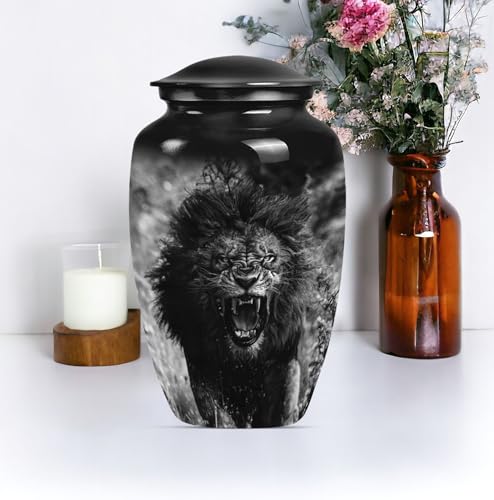 Image of Personalized Lion - Ashes Urns Human Remains - Memorial Urn for Ashes - 10 Inch - Large with Velvet Bag - Burial Urn for Mom & Dad - Large Decorative Urn - Cremation Urns - Funeral Urns