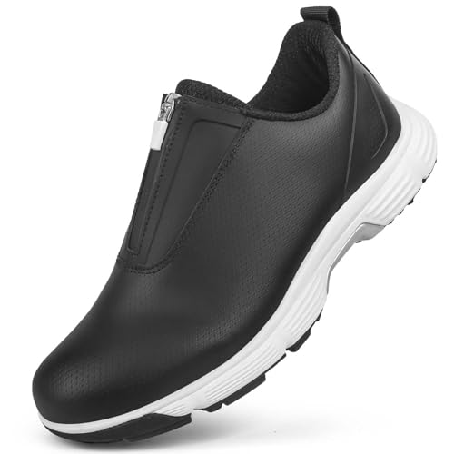 Zapatillas de deporte para hombre, antideslizantes, ligeras, informales, estables, cómodas, estables, para caminar, sin espinillas, zapatos de golf para hombre, con cremallera, unisex, Negro , 39 EU
