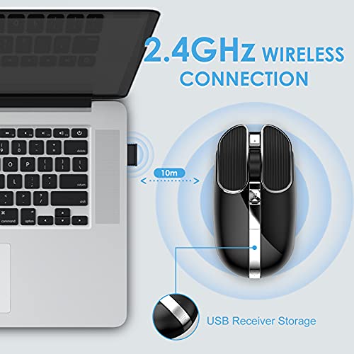Wireless Mouse with 4 Button 2.4Ghz Connection USB Receiver Silent Click Adjustable DPI Programmable Button Ergonomic Rechargeable for Computer PC Mac Laptop Windows Tablet Office Use(Black) - Thumbnail 2