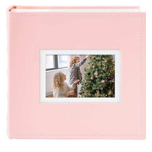 Photo Album Hold 200 4x6 Photos with Front Window for DIY (Pink)