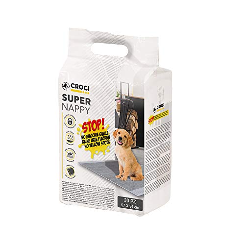 Croci Super Nappy Carboni attivi - Tappetini Igienici per Cani 57x54 cm - 30 pezzi, Traverse Cani e Animali Domestici, per Pipi Cane e Gatto Ultra Assorbenti Usa e Getta, Antistrappo e Antiodore