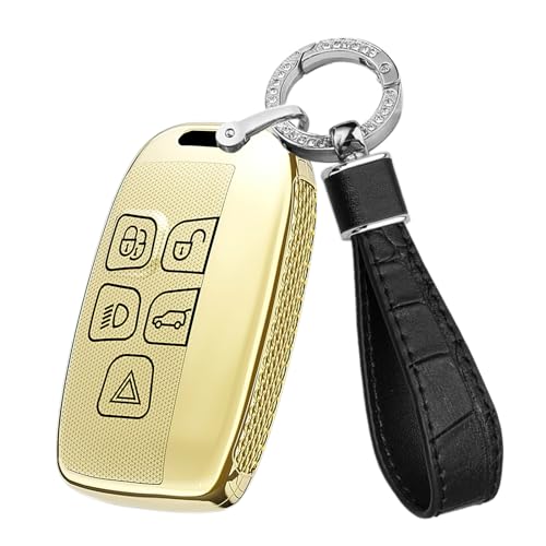 TECART - Funda de protección para llave Evoque Velar Sport Discovery Jaguar XF XJ XE F-PACE F-TYPE llavero con cubierta de llavero dorado