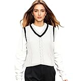 Generisch Pullunder für Damen Casual Pullover Ärmellos Kariert Teenager Mädchen Strickpullover Strickweste Elegant Einfarbig Gerippter Vest Herbst Winter Stricken Weste Mäntel, Weiß, L