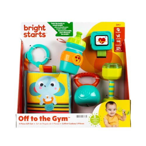Image of Bright Starts Off to the Gym 5 Piece Baby Toy Gift Set, Rattles & Sensory Toys, Soft Crinkle Book, Unisex, 3M+