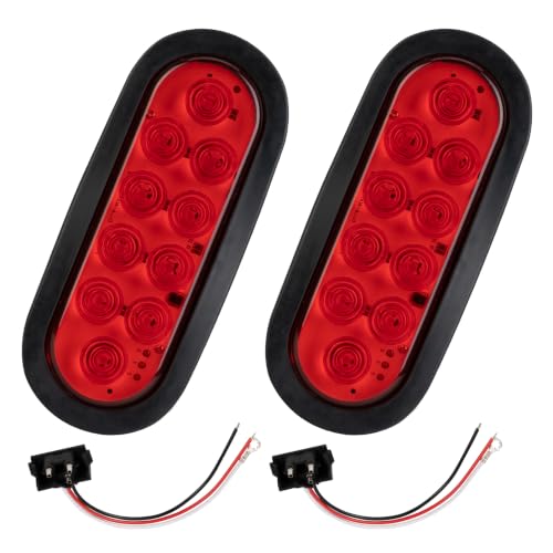 RUNBAITOO 6 Inch Oval LED Trailer Tail Lights Stop/Turn/Brake with Surface Mount Grommets DOT Certified IP67 Waterproof for Truck RV Boat Trailer Bus Complete Kit (2 pcs red)