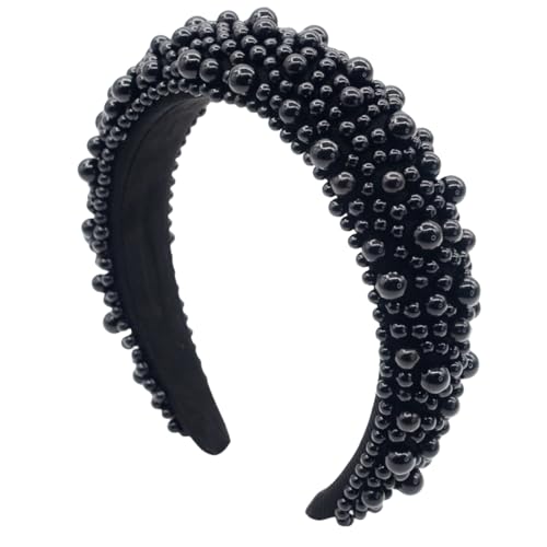 scicent Black Headband Faux Pearl Head Bands Wide Thick Hairbands Beaded Elegant Hair Hoop Styling Accessories for Women Girls 16801 - Image 3