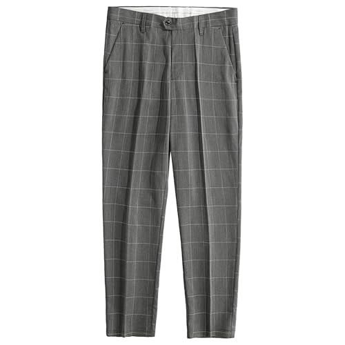 Mens Stripe Slim Fit Stretch Suit Pants Mens Slim Fit Business Golf Pants Men Lightweight Causal Plaid Pant