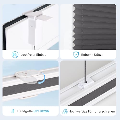 BelleMax Plissee ohne Bohren Klemmfix, Anthrazit 90x200cm(BxH), Easyfix lichtdurchlässig Sichtschutz und Sonnenschutz… – Ansicht 3
