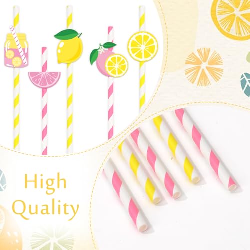 50 pitillos de papel rayados rosa y amarillo miniatura 3