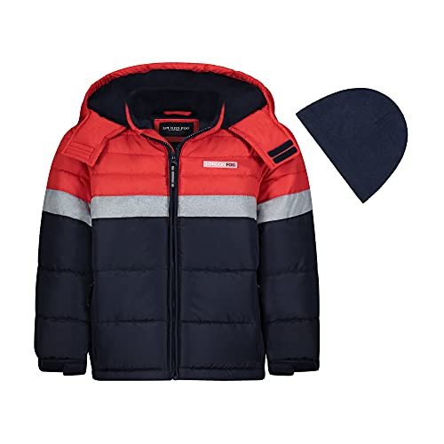 Image of LONDON FOG Boys' Toddler Color Blocked Winter Puffer Jacket with Hat