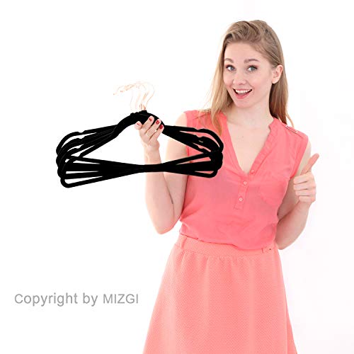 Mizgi Premium Velvet Hangers (Pack Of 50) Heavyduty - Non Slip - Velvet Suit Hangers Black - Copper/Rose Gold Hooks,Space Saving Clothes Hangers #TOP7