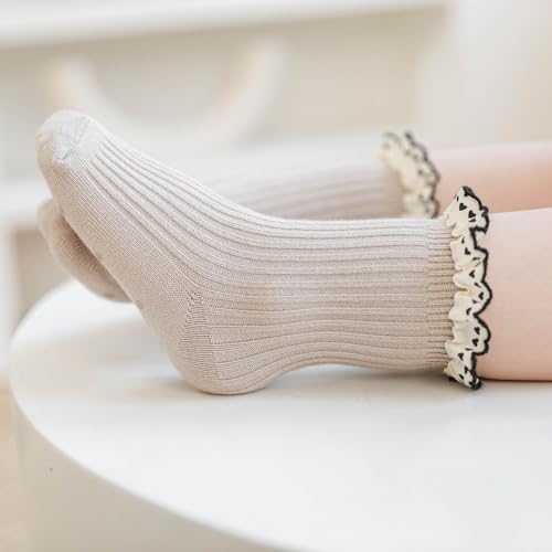 Baby Girls Vintage Frilly Ankle Crew Socks Toddler Lace Plaid Ribbed Dress Socks2