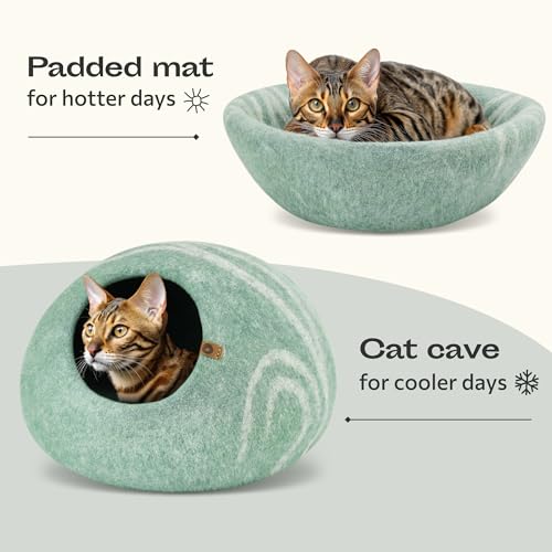 Image of MEOWFIA Cat Cave - Premium Felt Cat Bed for Indoor Cats, Handmade Merino Wool (Pistachio, Large)