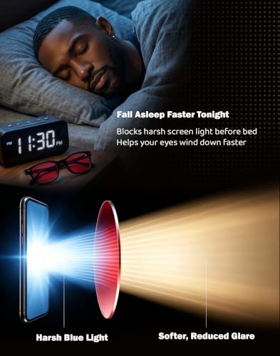 Image of TIJN Sleep Glasses with Blue Green Light Blocking, Red Light Lens for Computer Gaming, Screen Fatigue & UV Protection