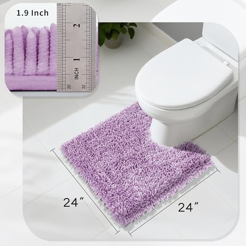 Image of Yimobra Toilet Rugs U Shaped Washable, Extra Thick Soft Absorbent Chenille Contour Bathroom Rugs for Toilet 24x24 Inch, Quick Dry Non Slip Toilet Mat for Bath Floor, Lilac