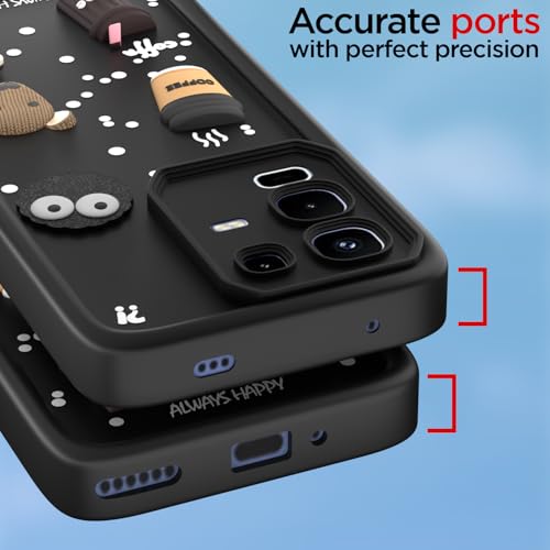 Image of Pikkme Back Cover for Infinix Note 50s 5G | 3D Bear Silicone Cute & Fun Coffee Cartoon | Full Body Protection Bumper Case (Black)