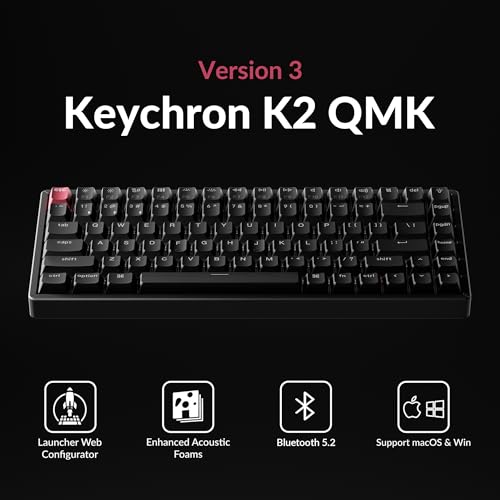 Image of Keychron K2 75% Layout QMK Wireless and Wired Options Mechanical Keyboard Super Banana Switch, White Backlight Aluminum Frame with Shine-Through Double-Shot PBT Keycaps for Mac Windows-Version 3