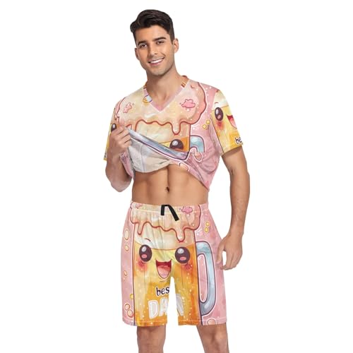 Mens Pajama Short Sleeve Summer Sleepwear Lounge V-Neck Pjs Sleepwear With Pockets, S-XXL3