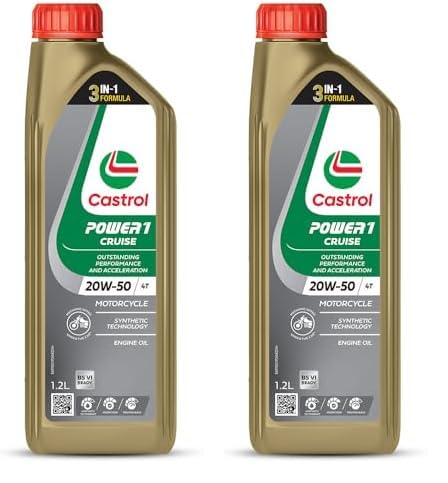Image of Castrol POWER1 CRUISE 20W-50 4T Synthetic Engine Oil for Bikes | With 3-in-1 Synthetic Technology | Meant for High Performance Bikes | BS VI Ready |1.2 L (Pack of 2)