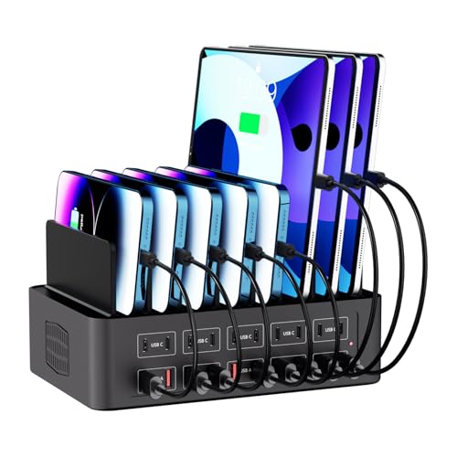 150W/35A Charging Station for Multiple Devices, 20 Port USB C Fast Charging Station with Adjustable Dividers - Organizer Charging Dock for Smartphone, iPad, Kindle, Tablet & More