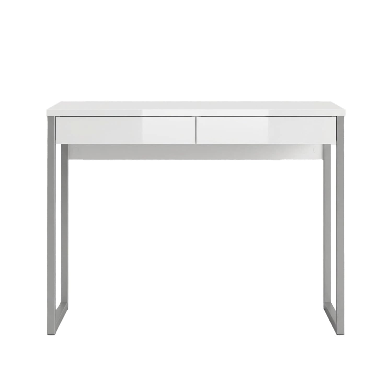 Arreditaly Scrivania Moderna Con 2 Cassetti Design Ribe Minimal Con Gambe In Acciaio Desk Salvaspazio Per Home Office Studio e Cameretta 101.6 × 40 × 76.5 cm Bianco Lucido