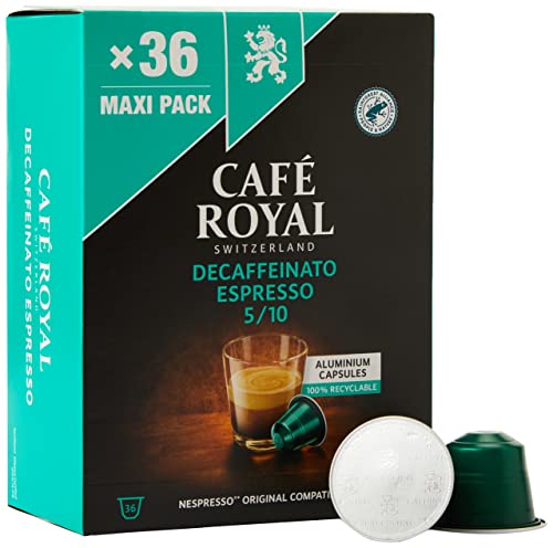 Café Royal Espresso Decaffeinato Nespresso-kompatible Kaffeekapseln 100 % Arabica Intensität 6/12 Rainforest Alliance entkoffeiniert 36 Kapseln