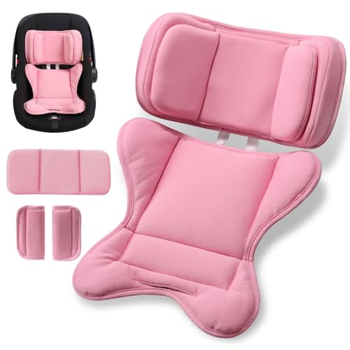 TinlyFinly Infant Insert Compatible with Doona Graco Britax Chicco Evenflo Car Seat Adjustable Baby Head Body Support Cushion for Newborn to Toddler Fits Infant Car Seat and Stroller (Pink)