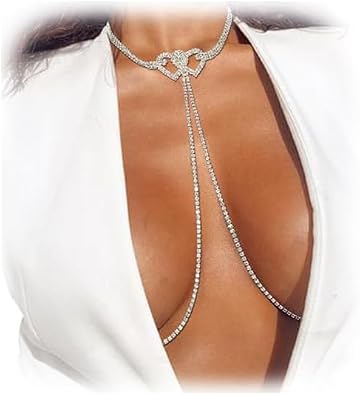 Sexy Heart Pendant Rhinestone Bra Chain Bikini Crystal Nipple Body Chain Jewelry Rave Rhinestone Non Piercing Nipple Festival Body Chain for Women