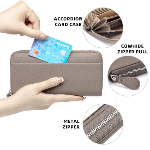 Image of RFID Blocking Womens Zipper Wallet Leather Large Capacity Billfold Clutch Zip Around Wallets for Women