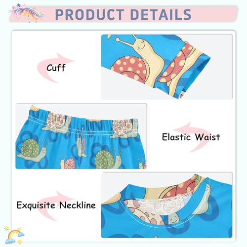 Pajama Sets Long Sleeve Colorful Cute Snails on Blue Soft Comfy Sleepwear 2 Piece PJS 3-8T4