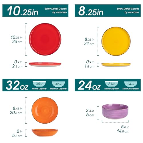 Image of vancasso Bonita Dinnerware Sets 24 Pieces, Stoneware Dishes Set for 6, Dinner Platers with Bowls Set, Dinshwasher and Microwave Safe, Multicolor