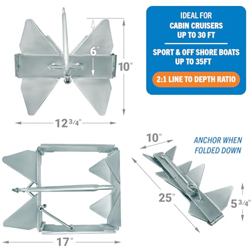 Image of Box Anchor for Boats, Folding Boat Anchor Hot Dip Galvanized, Double Sided | Slide Anchor for Pontoon Fishing and Cabin Cruiser, Multiple Sizes, Better Boat