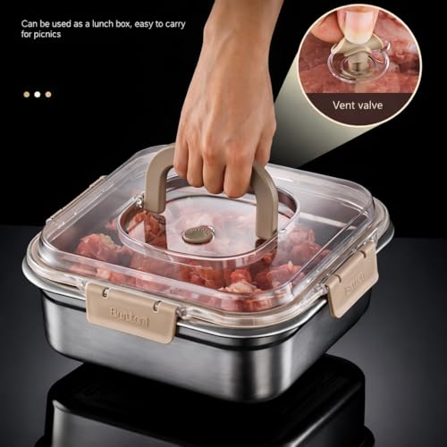Image of Stainless Steel Food Storage Container 1800ml Leakproof Lunch Box | with Handle & Vent Valve | Airtight 304 Steel Food Keeper for Fridge Freezer Meal Prep