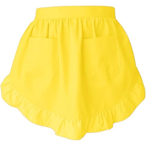 CBTRFASHION Women’s Waist Aprons with White Pockets Half Server Home Waitress Vintage Servant Apron for Kitchen Cooking (Yellow) Cover