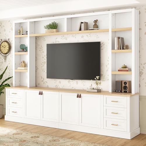 Merax 102.3 Inch Wide Farmhouse Entertainment Center, Rustic TV Stand with 6 Drawers & Adjustable Shelves, Large Media Console for TVs up to 75