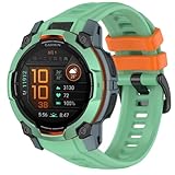 GIOPUEY Bracelet Compatible avec Garmin Instinct 3 50mm, Souple Silicone Sangle Bracelet [Résistant à l'usure] [Respirant] Montre Bracelet   Green/Orange