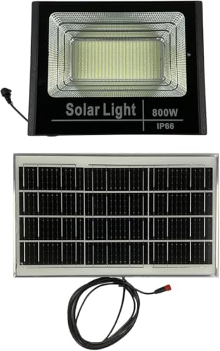 SQUADO Faretto a LED da 800W SMD con Pannello Solare, Sensore Crepuscolare e Telecomando [Classe di efficienza energetica A+++]