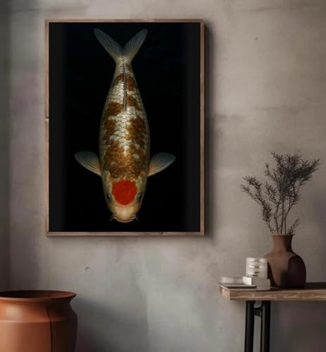 Poster poisson carpe Koï rouge XINBAO toile rétro 80x140cm encadré