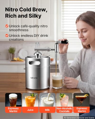 Image of VEVOR Nitro Cold Brew Coffee Maker 135 oz Nitrogen Dispenser System, Home Brew Coffee Keg, Portable Nitrogen Infuser with Dispenser and Pressure Relieving Valve, Gift for Coffee Lovers