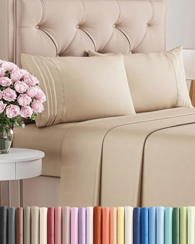 Cal King Size 4 Piece Sheet Set - Comfy Breathable & Cooling Bed Sheets Set - Hotel Luxury Bedding for Women, Men, Kids, Teens, Boys & Girls - Deep Pockets, Ultra-Soft, Wrinkle Free - Oeko-Tex - Cream
