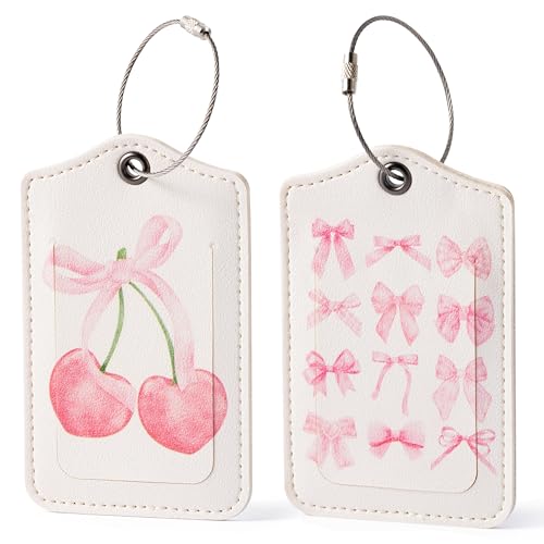 BkeeCten Pink Leather Bow Luggage Tags (2)