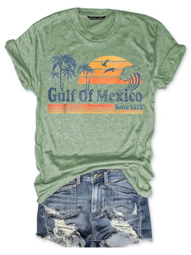 Gulf of Mexico T Shirt Graphic Mexico Shirts for Women Retro Beach Tops