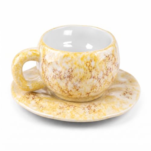 Image of NYRWANA Japanese Style Vintage Ceramic Coffee Cup & Saucer Set with Handle, 250ml Fancy Latte Art Tea Cup for Coffee, Tea, Mugs for Present, Anniversary, Wedding, Marriage Gifts for Couples