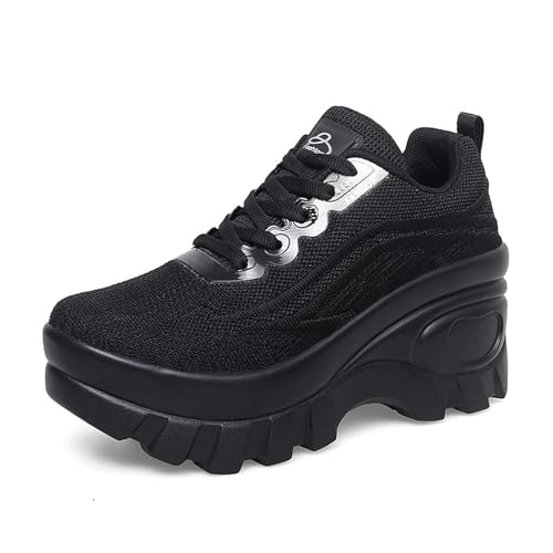 Women's Chunky Platform Comfort Orthopedic Wedge Walking Shoes Fashion Sneakers Knitted Breathable Lace Up Lug Sole Casual Non-Slip Work Shoes - Main Image