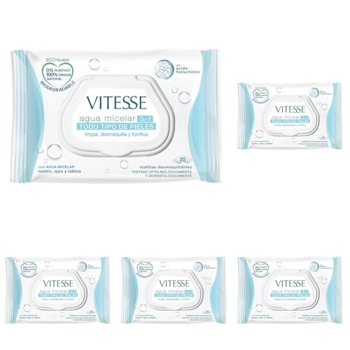 VITESSE Toallitas Desmaquillantes - Agua Micelar (25 Unidades) (Paquete de 5)