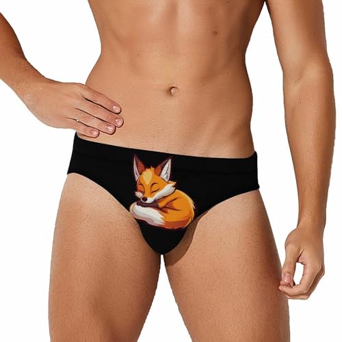 Fox Sleeping Print Men’s Swim Briefs Triangle Swimming Trunks Bikini Surf Swimsuit - Main Image